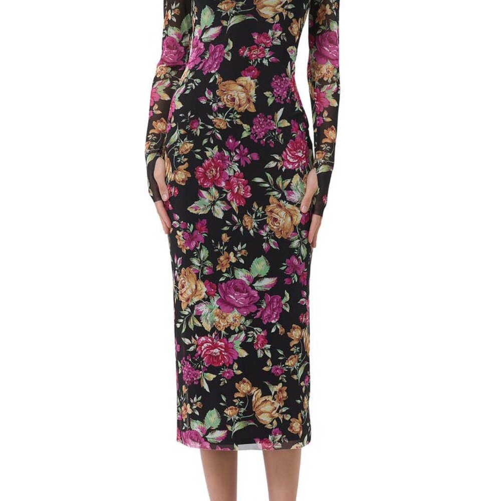 Shailene Turtleneck Long Sleeve Mesh Midi Dress NWOT